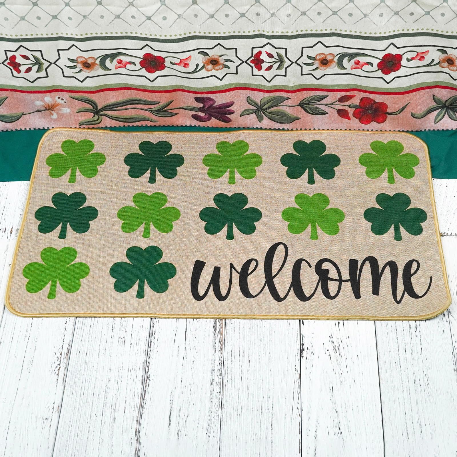 Paillasson Antidérapant Intérieur Extérieur Paillasson Saint-Patrick Trèfle  Porte-Bonheur - 43x74cm Vert Pour Intérieur/Extérieur Tapis Trèfle  Porte-bonheur, image size:1600x1600