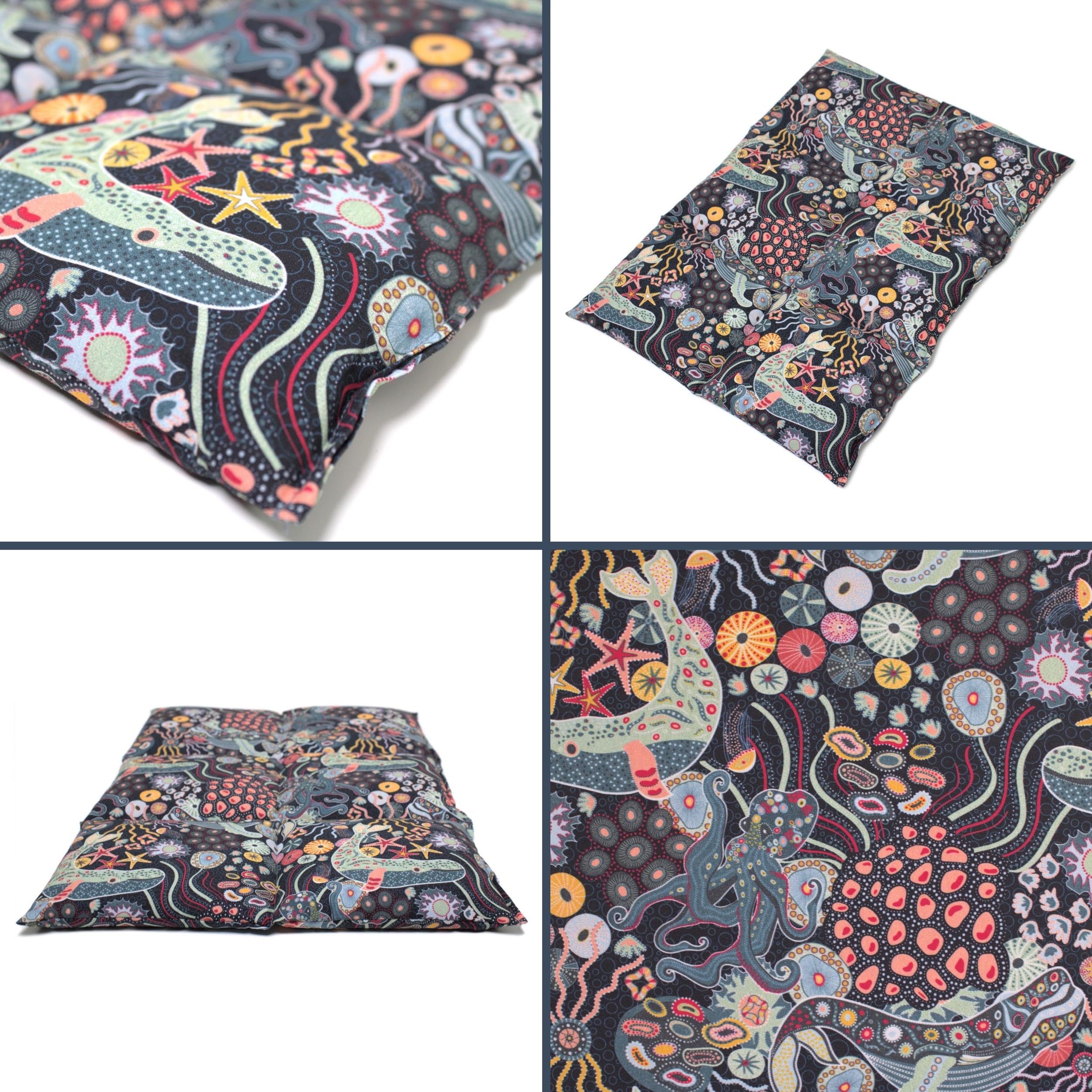 Cuscino termico 40x30 6 compartimenti - Semi di lino - Sotto l´oceano - cotone organico - Per la schiena, lo stomaco e molto altro - Terapia caldo e freddo