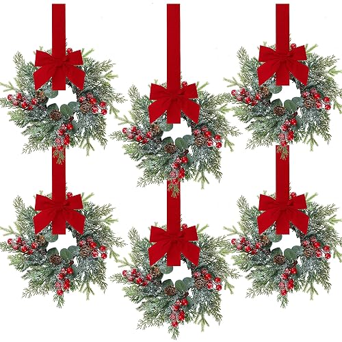 Sggvecsy 6 Pcs Christmas Mini Cabinet Wreaths Norfolk Pine Wreath