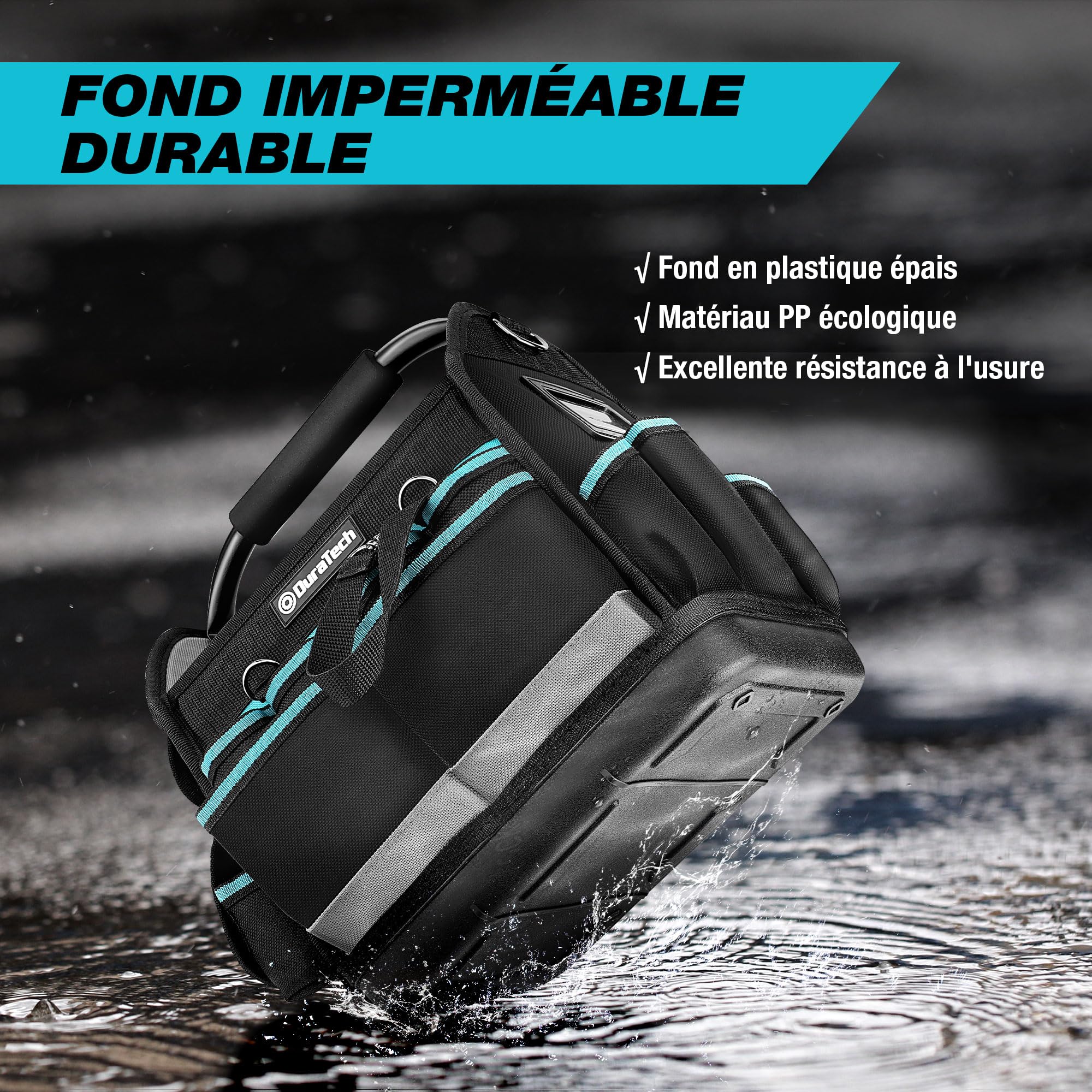 DURATECH Sac à Outils Ouvert 30,5x22x30 cm, Sac à Outils Professionnel 900D | Sac pour Électricien avec Poignée Tubulaire en Acier Rotative et Bandoulière Réglable, Multiples Poches