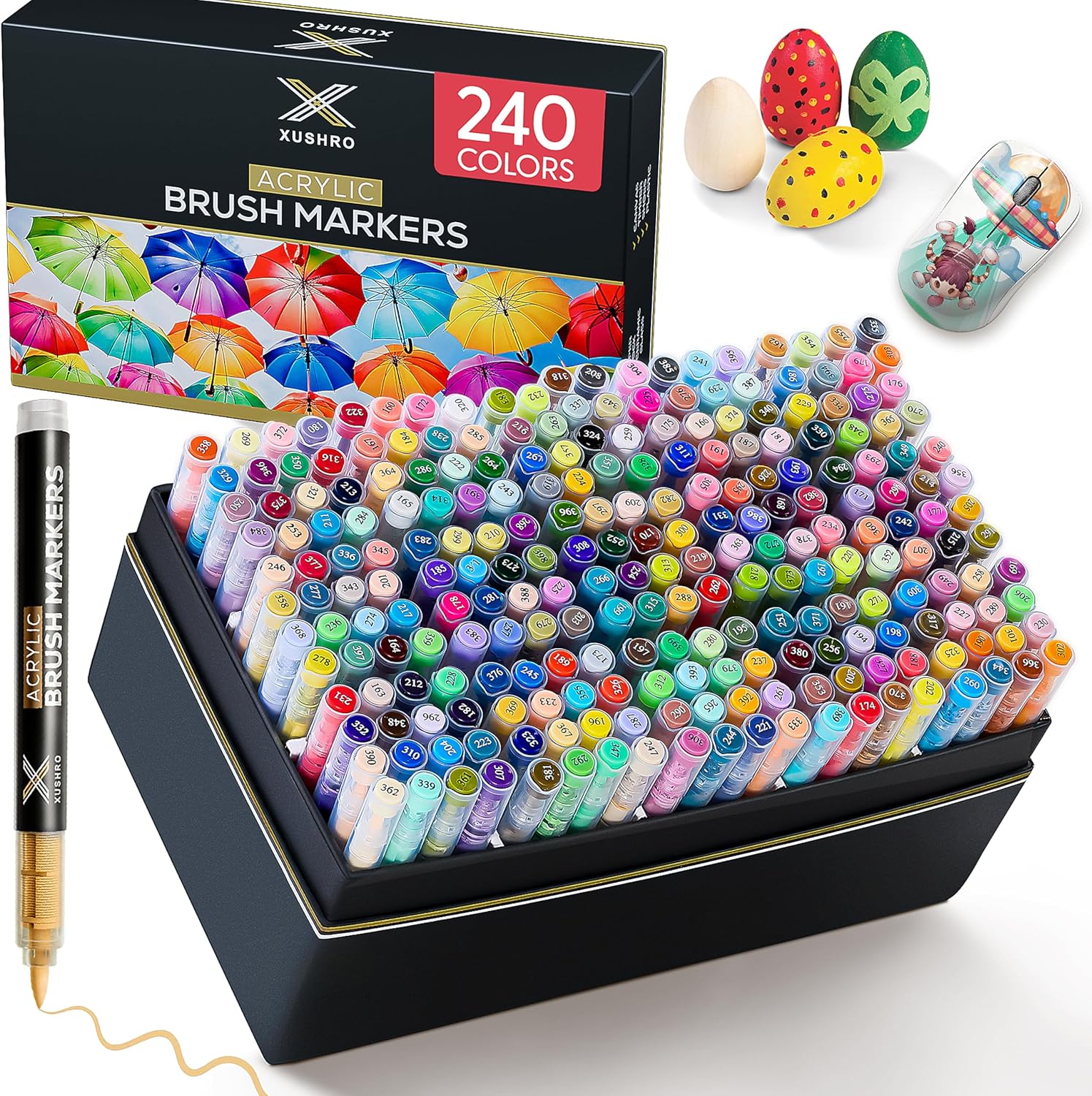 240 Colors Acrylic Paint Markers, Soft Brush Tip Pens with Automatic Ink Control System, Waterproof, Quick-Drying, Lightfast, for Rock Painting, Canvas, Wood, Egg & DIY Crafts Art Supplies
