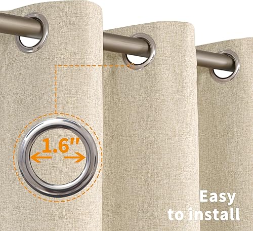 Miniatura 6 de YoungsTex Cortinas opacas de lino para dormitorio, 108 pulgadas de largo, cortinas de lino para oscurecer la habitación con forro térmico y ojales