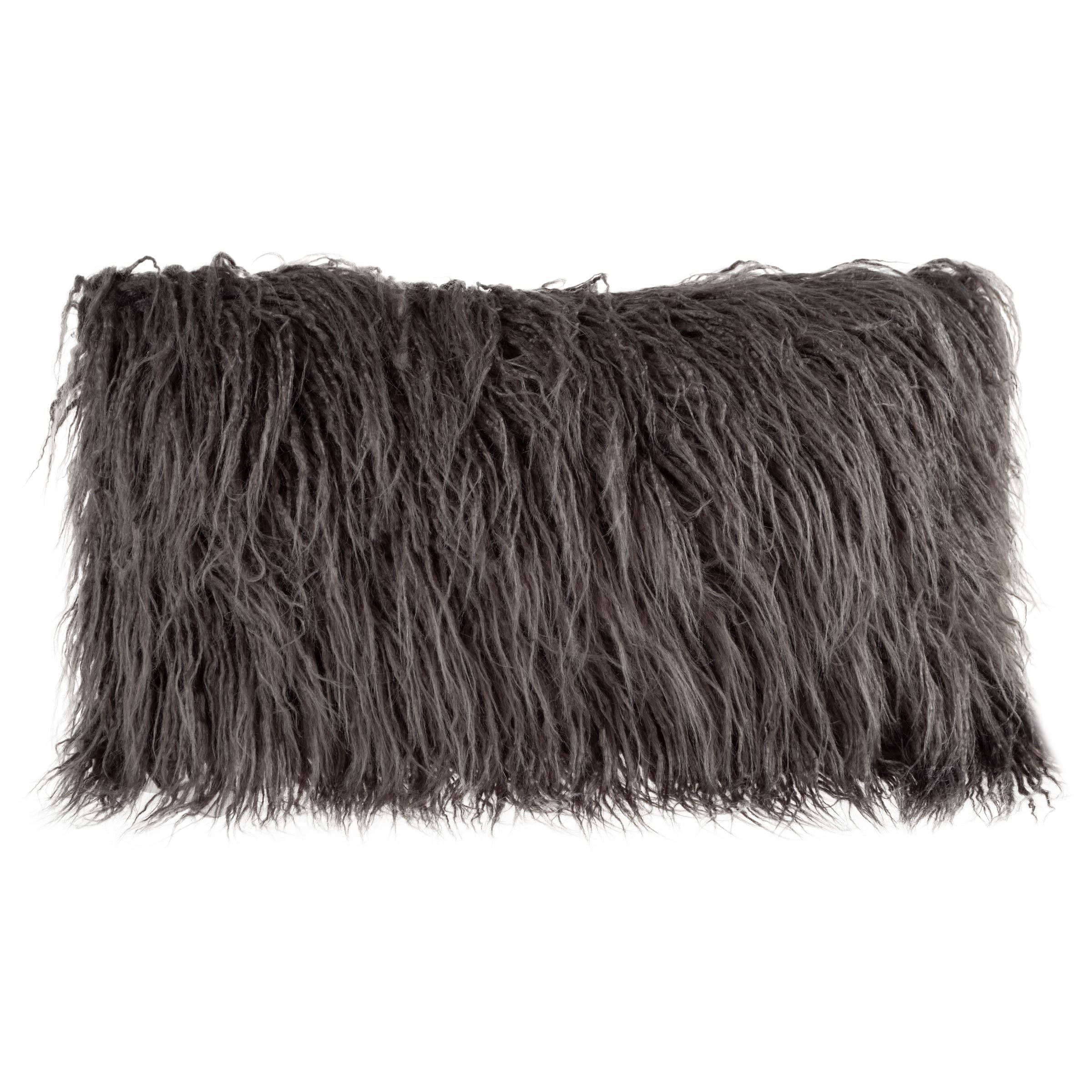 Lavish Home (Almohadas lumbares de felpa de piel sintética gris de 12 x 20 pulgadas, paquete de 2 rellenos de almohada decorativos y funda de pelo largo para dormitorio, sala de estar u oficina, 12 x