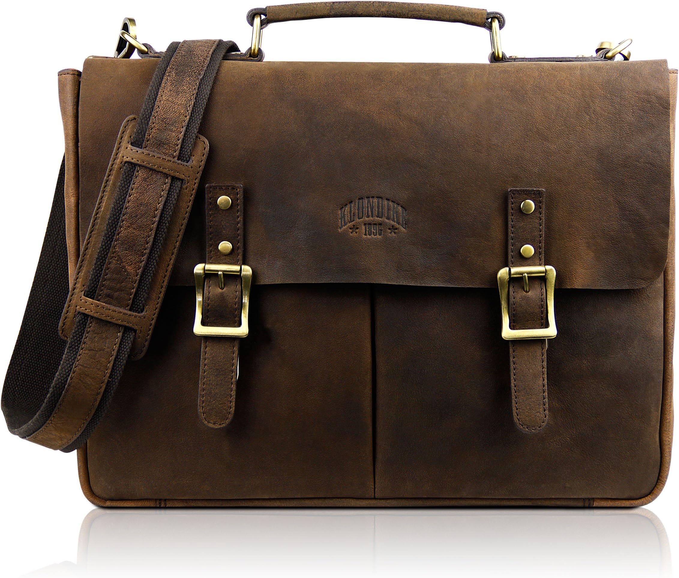 Klondike 1896 Barry Briefcase, Vintage Look Leather Satchel, Dark Brown