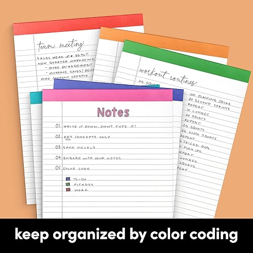 Miniatura 7 de PAPERAGE Bloc de notas forradas, (arco iris), paquete de 12 blocs de notas, 50 hojas cada uno, rayas anchaslegales, blocs de notas, papel, 8.5 x 11