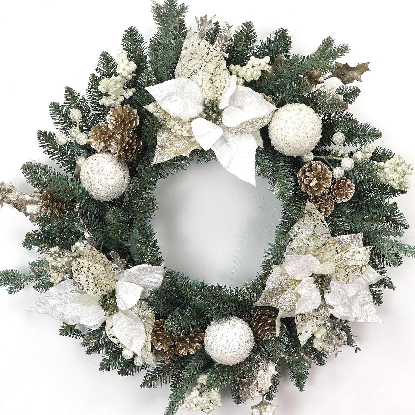 24 Inch Christmas Wreath for Front Door with Pinecones, Berries & Ornaments, Artificial Christmas Wreaths for Indoor/Outdoor Wall Windows,Christmas Thanksgiving Decorations