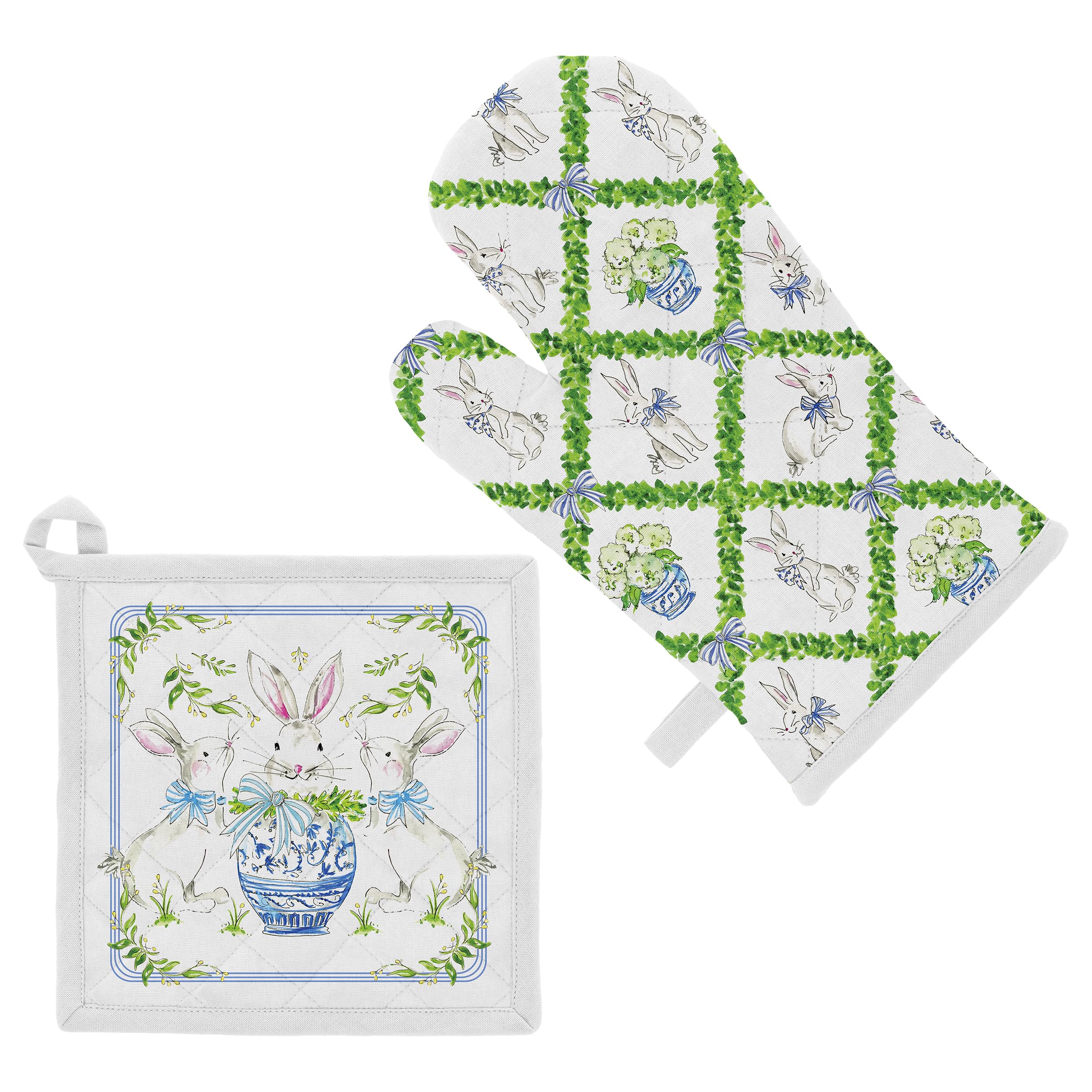 Gant de cuisine et manique en coton motif lapin buis Boston International