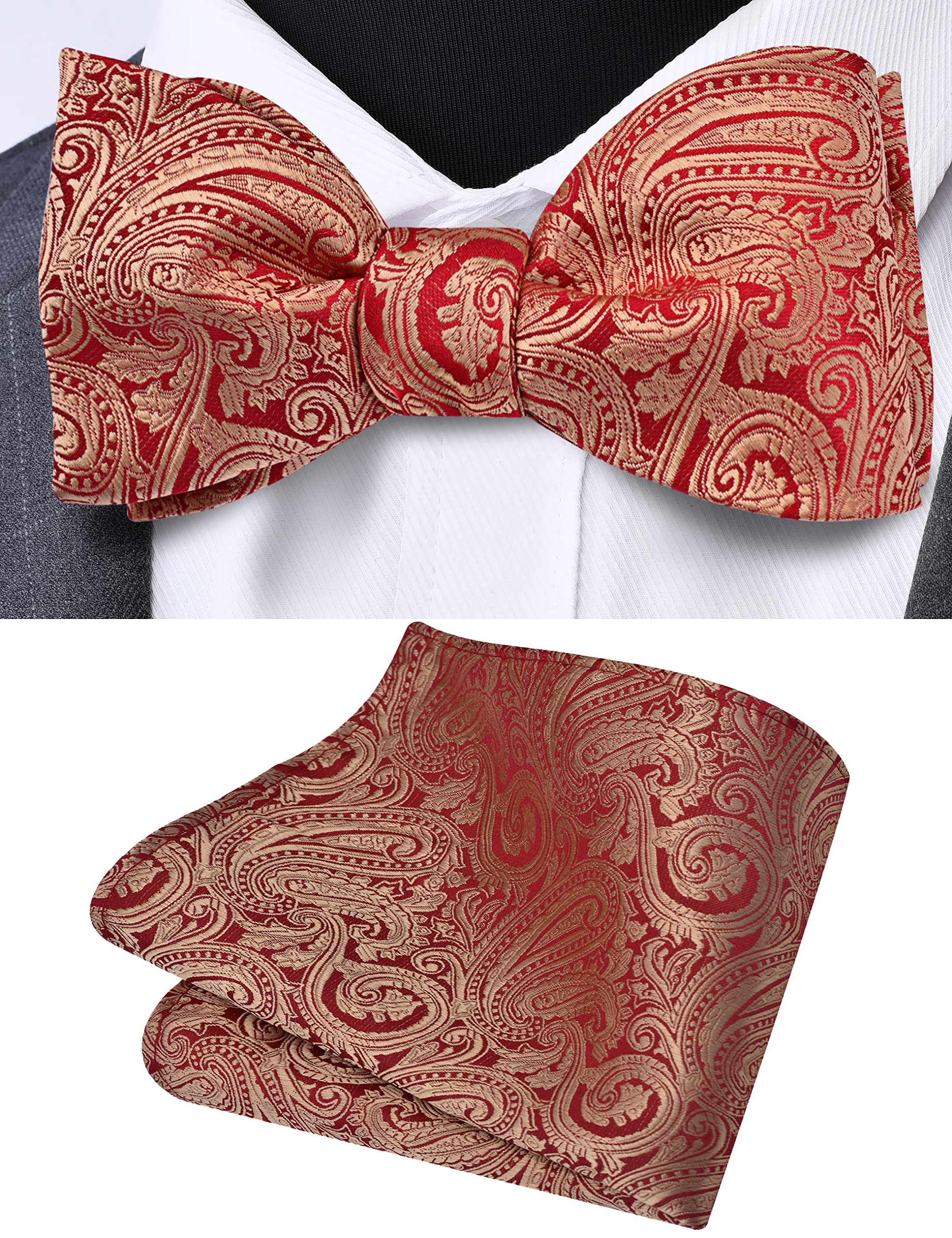 papillon già annodato, Set Papillon Jacquard Fazzoletto da Taschino Uomo