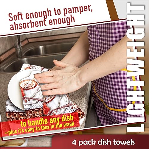 Miniatura 4 de Lobyn Value Packs Paquete de 4 paños de cocina absorbentes y ligeros de 15 x 25 pulgadas, algodón de poliéster (decoración de café)