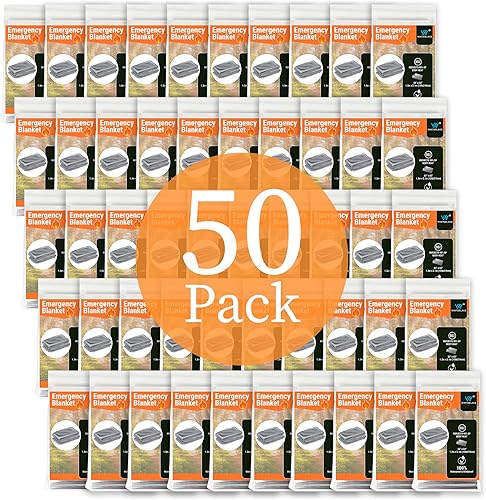 Miniatura 3 de Winterlace Paquete de 50 mantas de emergencia (52 x 82 pulgadas) termales de Mylar para supervivencia, rescate y campamento, reflectantes (50)