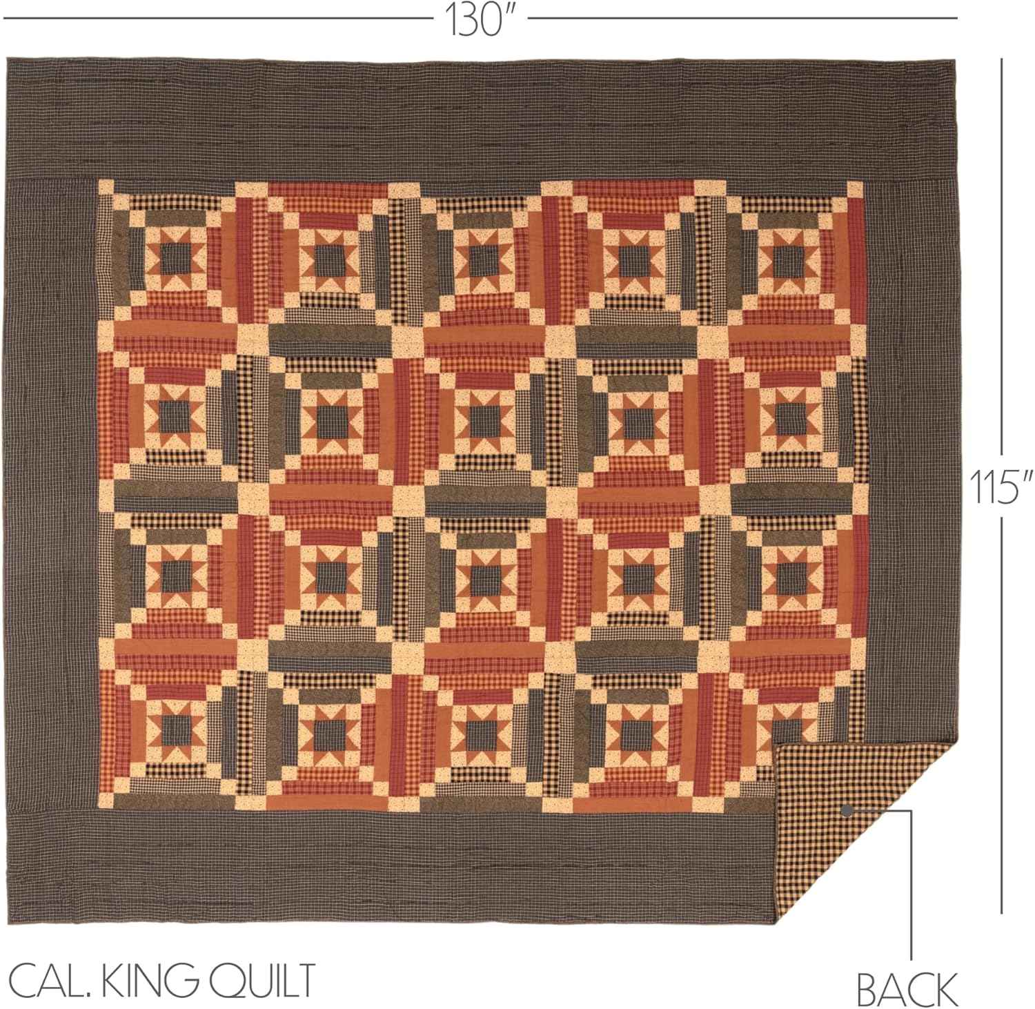 VHC Brands Maisie California King Quilt 130Wx115L Country Patchwork Design, Barn Red