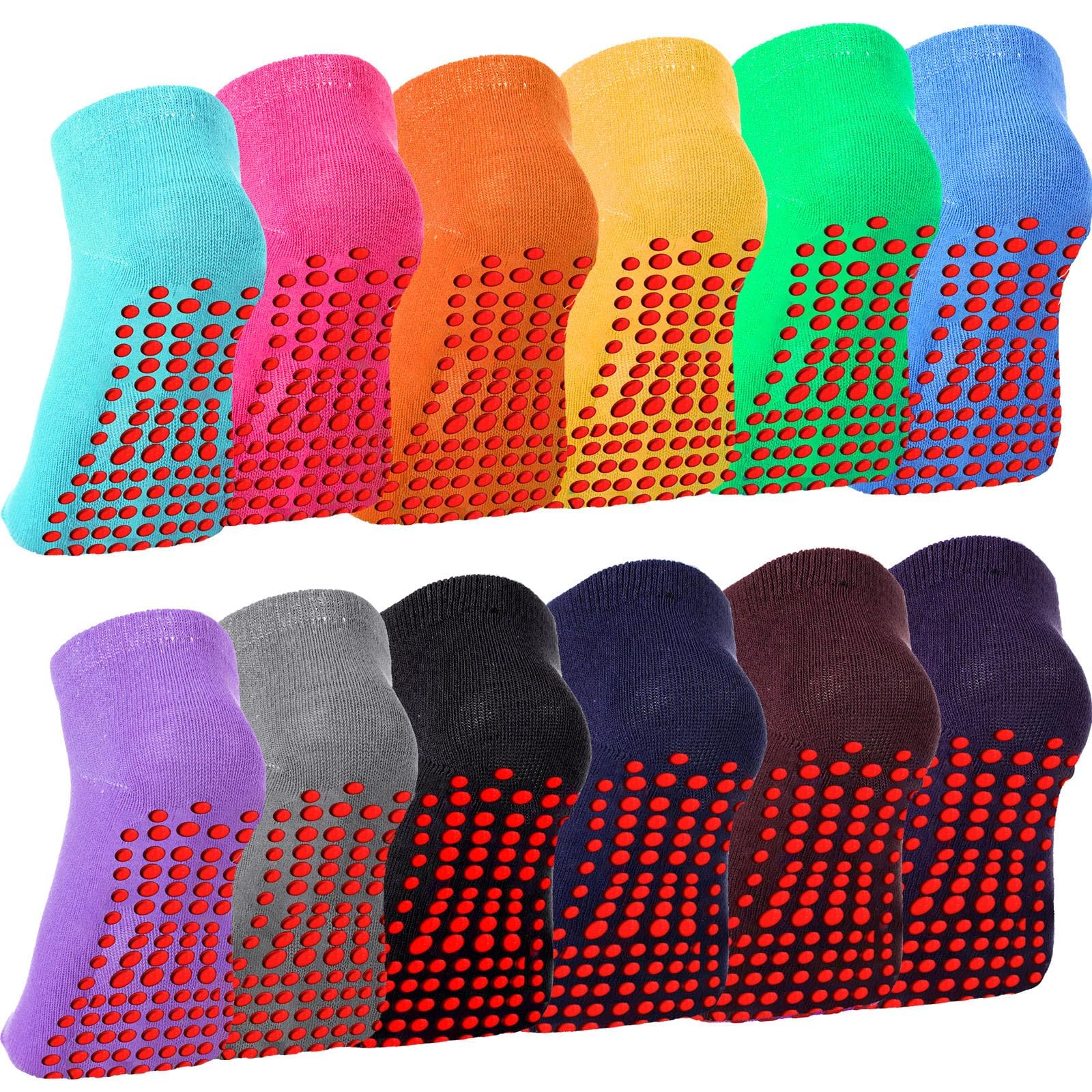 Excefore 12 Pairs of Non-Slip Yoga Socks with Grips for Women - Anti-Skid Sticky Grippers Socks for Pilates, Ballet, Barre, and Yoga