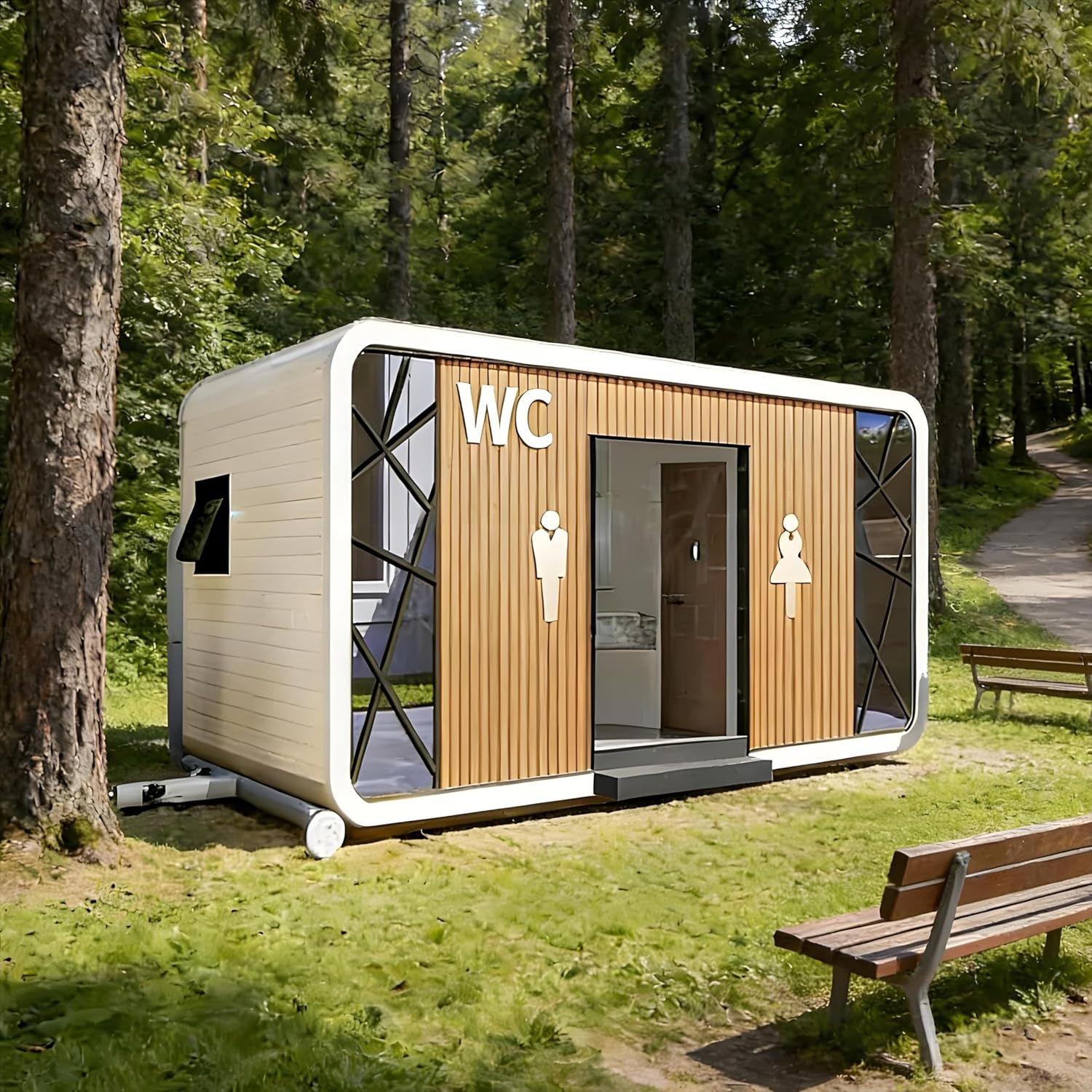 Portable Toilet Portable Restroom Sports Event Restroom Trailer, Multi Stall Flushing Mobile Porta Potty with Sink, Commercial Towable Unit for Athletic Camps Training Grounds Outdoor Events