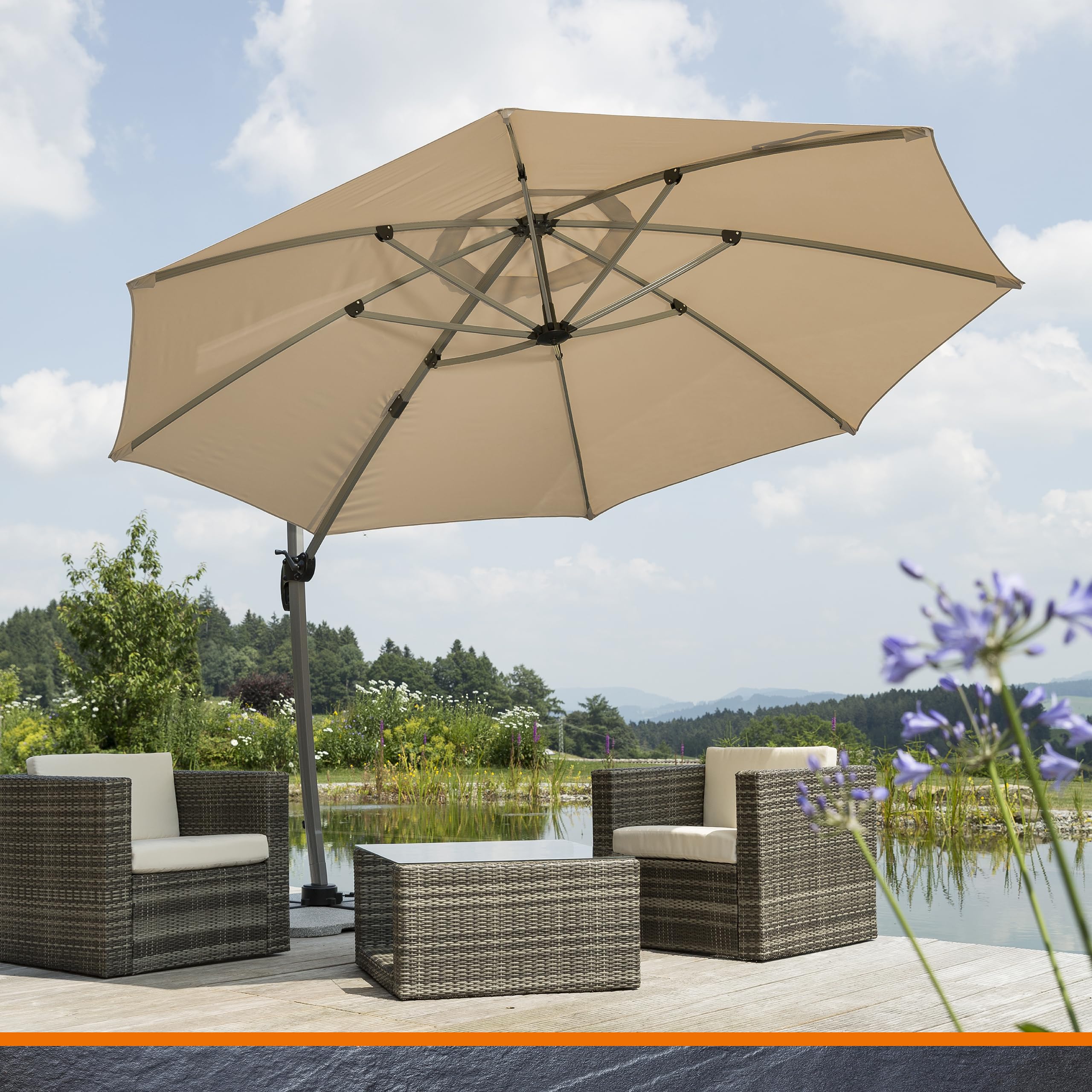 Schneider Sonnenschirm Rhodos Rondo, sand, 350 cm rund, 792-16, Gestell Aluminium, Bespannung Polyester, 22.4 kg