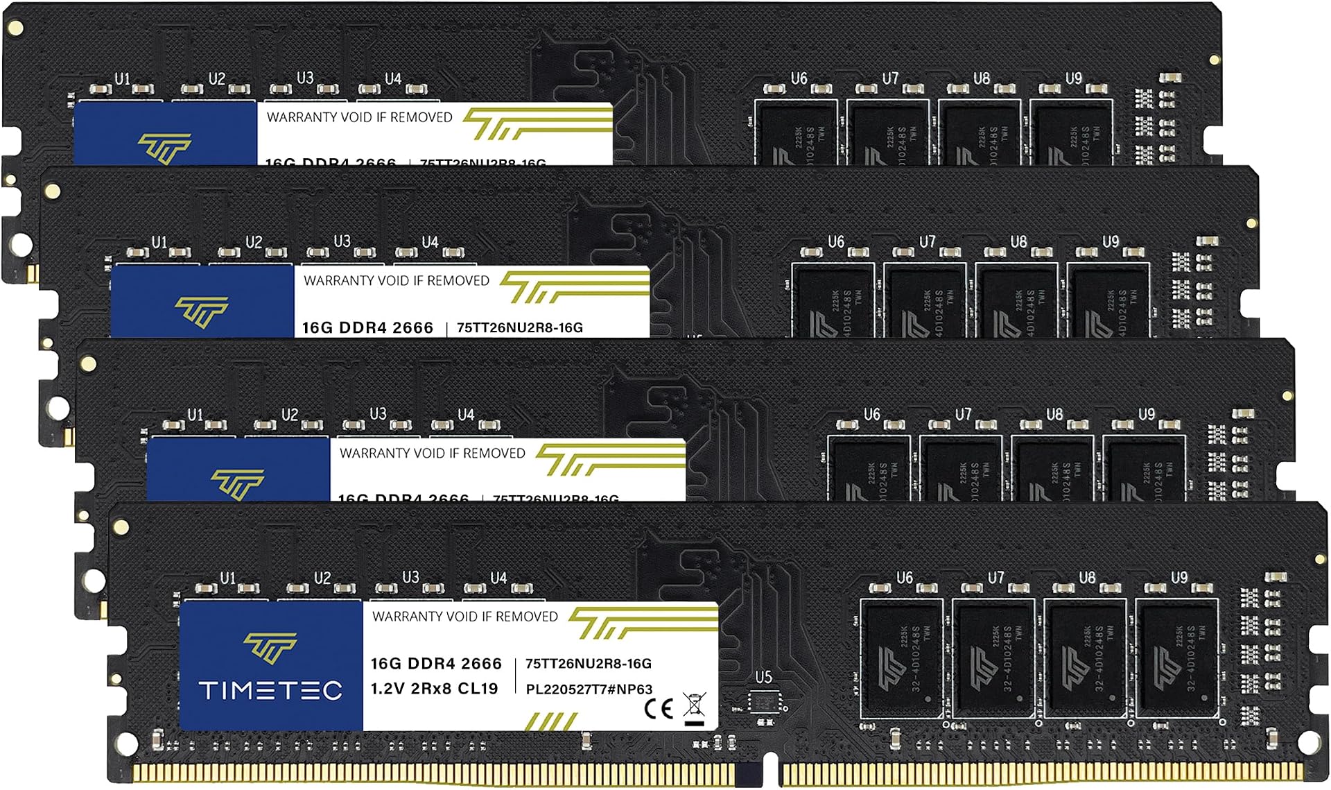 Timetec 64GB KIT (4x16GB) DDR4 2666MHz (PC4-2666V) PC4-21300 UDIMM Desktop RAM – 288-Pin 1.2V CL19 Non-ECC Unbuffered DIMM Memory Module Upgrade
