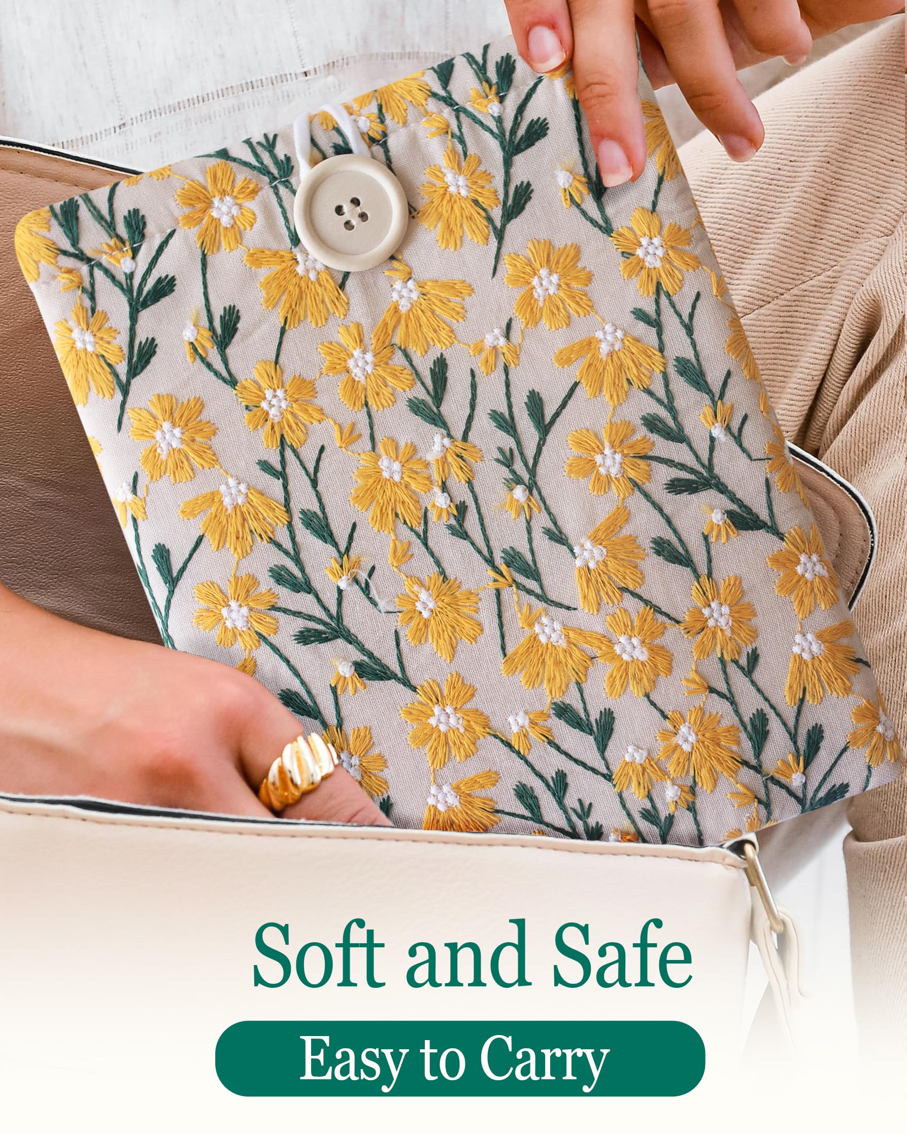 Funda de tela bordada de 7 x 9 pulgadas para Kindle Oasis, iPad Mini, Kobo Libra 2, Boox Leaf Z, funda de transporte acolchada para tabletas pequeñas y lectores electrónicos, personaje hecho a mano,