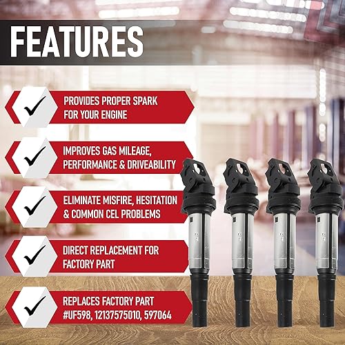 Vista 11 de Juego de 4 bobinas de encendido de repuesto, compatibles con Toyota, Lexus, Scion, 1.8L L4 Corolla, Matrix, Prius, V, Plug-In, Vibe, xD, CT200h