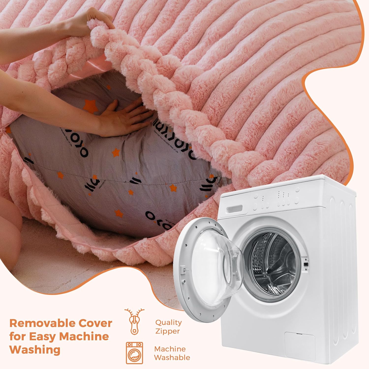 MAXYOYO 3 in 1 Kids Bean Bag Chair Bed, Convertible Child Chair Folds Bean Bag with Removed Cover, Soft Fur Fabric Floor Mattress with High-Density Foam Filling for Living Room Bedroom, Pink - Image 6