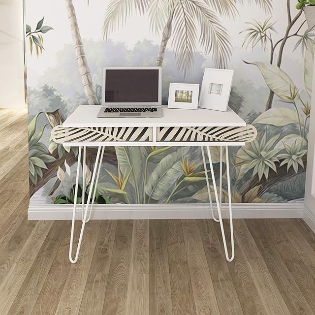 Vivense Illia Computer Desk - White - PC & Laptop & Gaming Table with Storage