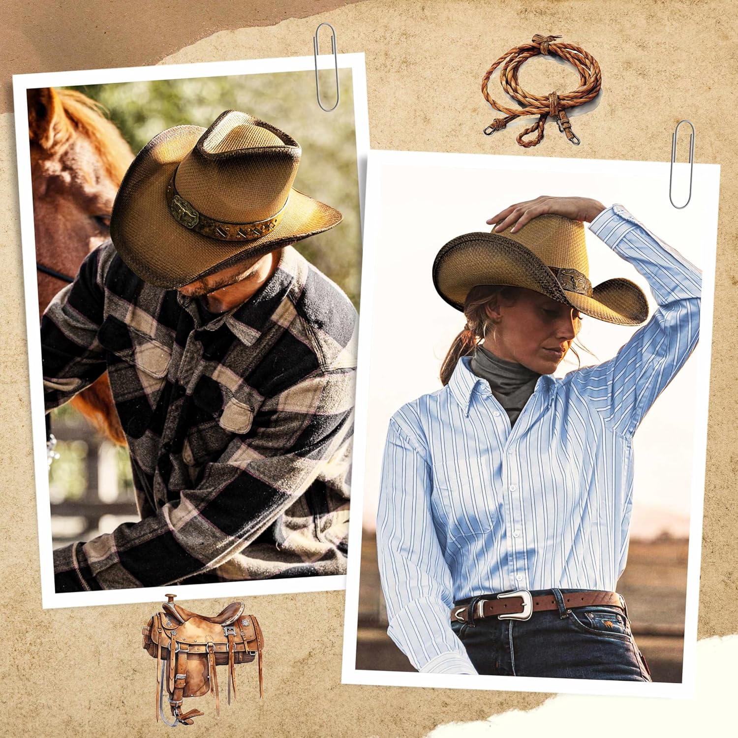 FLUFFY SENSE. Straw Cowboy Hat for Women and Men – Western Sun Hat for Country Concert, Rodeo and Cowgirl Outfits - Image 6