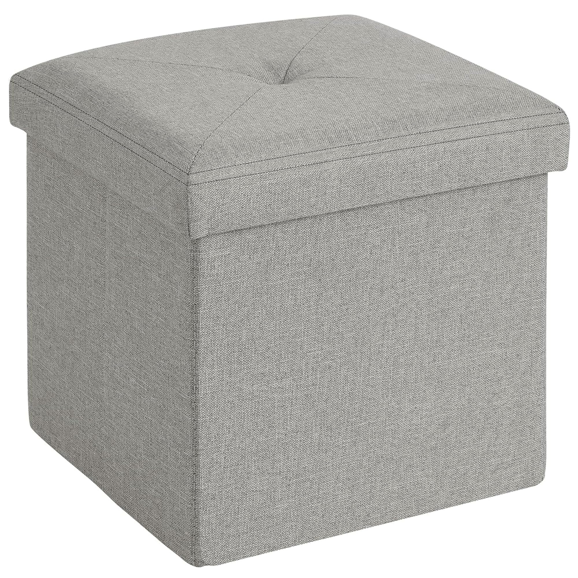VECELO Storage Ottoman, 11.8'' Folding Footstools, Multipurpose Foot Rest Stool, Foldable Linen Fabric Ottomans, Small Square Ottoman Cube for Living Room/Bed Room/Dorm, Grey