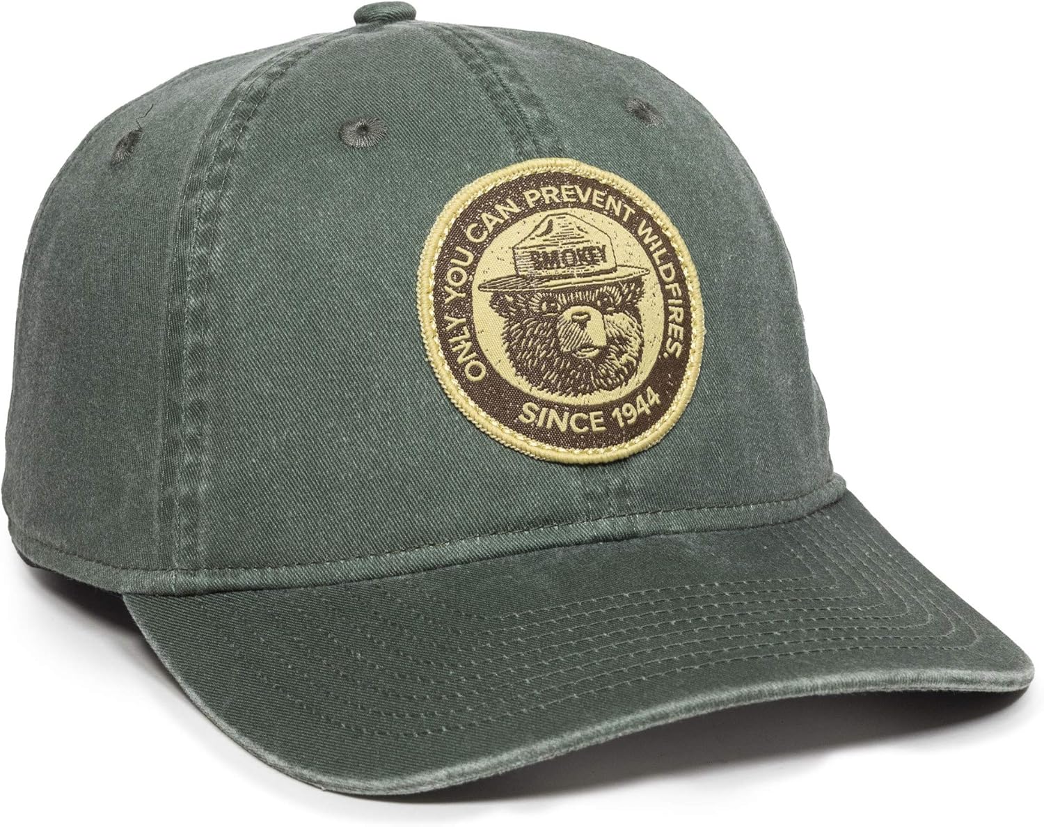 Smokey The Bear 1944 Baseball Hat - Unstructured, Cotton, Vintage Dad Cap, One Size, Dark Green