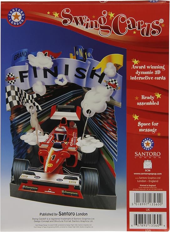 Boston International Santoro Racing Car 3-D Interactive Swing Greeting Card