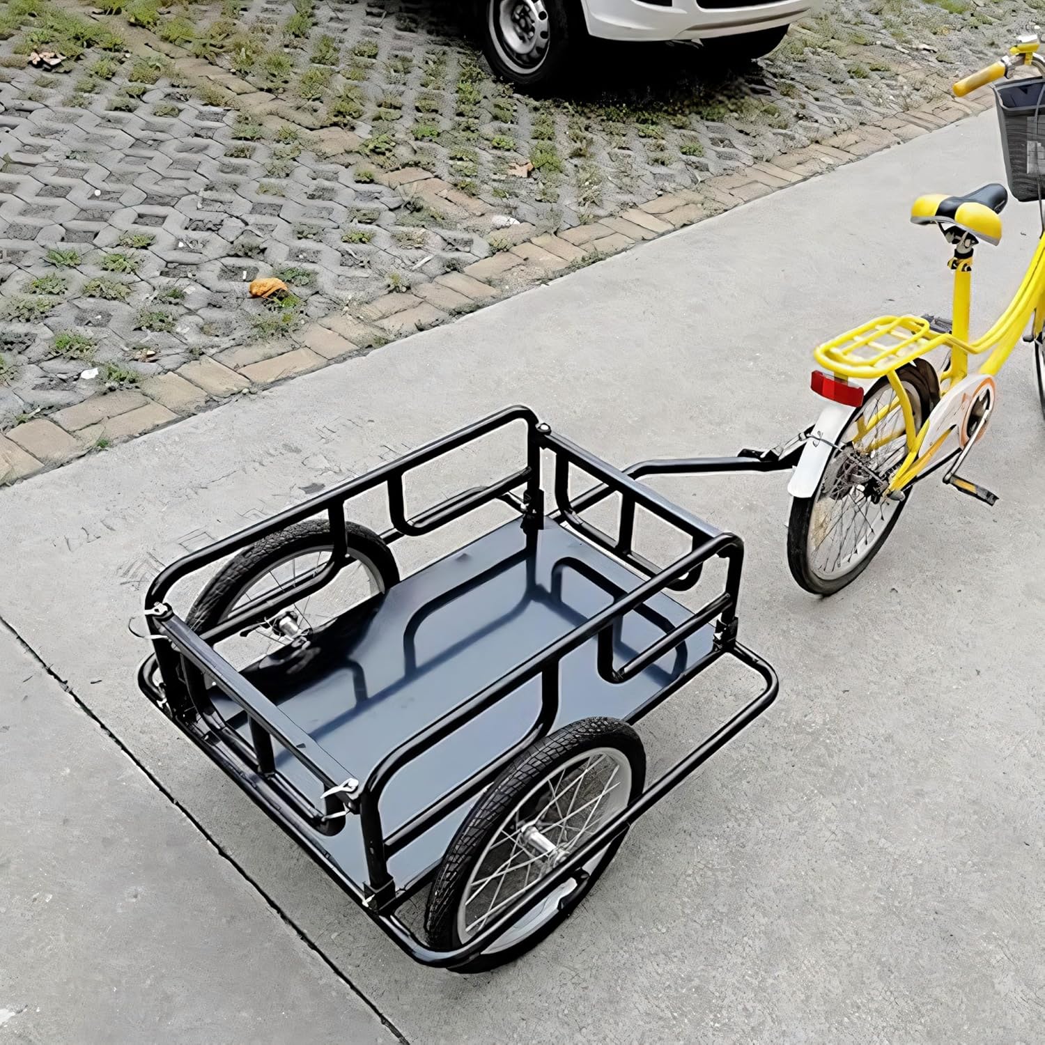 RICA-J Bike Cargo Trailer, 110lbs Max Load Steel Frame Heavy Duty Foldable Bicycle Cart Wagon Trailer w/Hitch for Carrying Stuff Luggage Plants Tools, Black