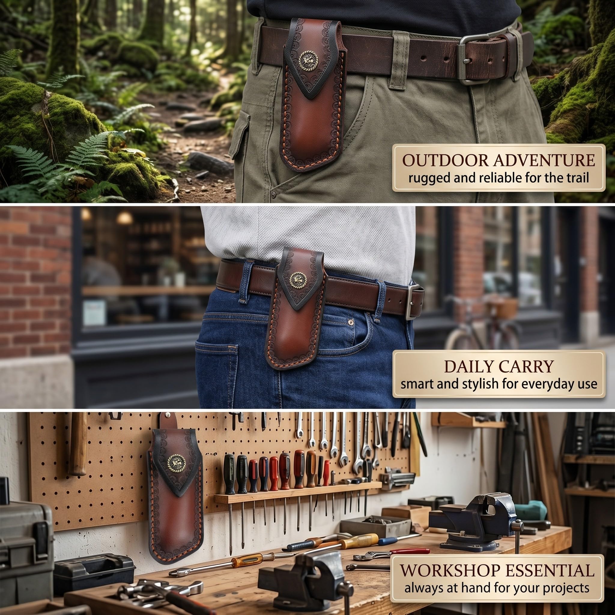 Messertasche Leder für Gürtel, 1 Stück, Cuttermesser Tasche, Asche messerscheide Faltbar Taschenmesseretui Tragbare Tasche Messer Lederholster