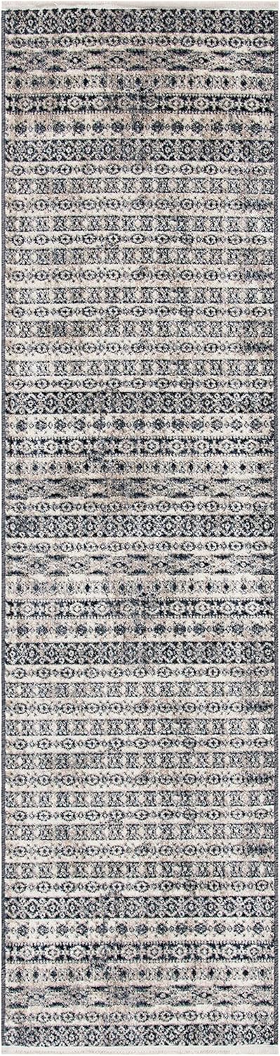 SAFAVIEH Herat Collection Runner Rug - 2' x 8', Ivory & Black, Moroccan Boho Distressed Design, Non-Shedding & Easy Care, Ideal for High Traffic Areas in Living Room, Bedroom (HRT370G)