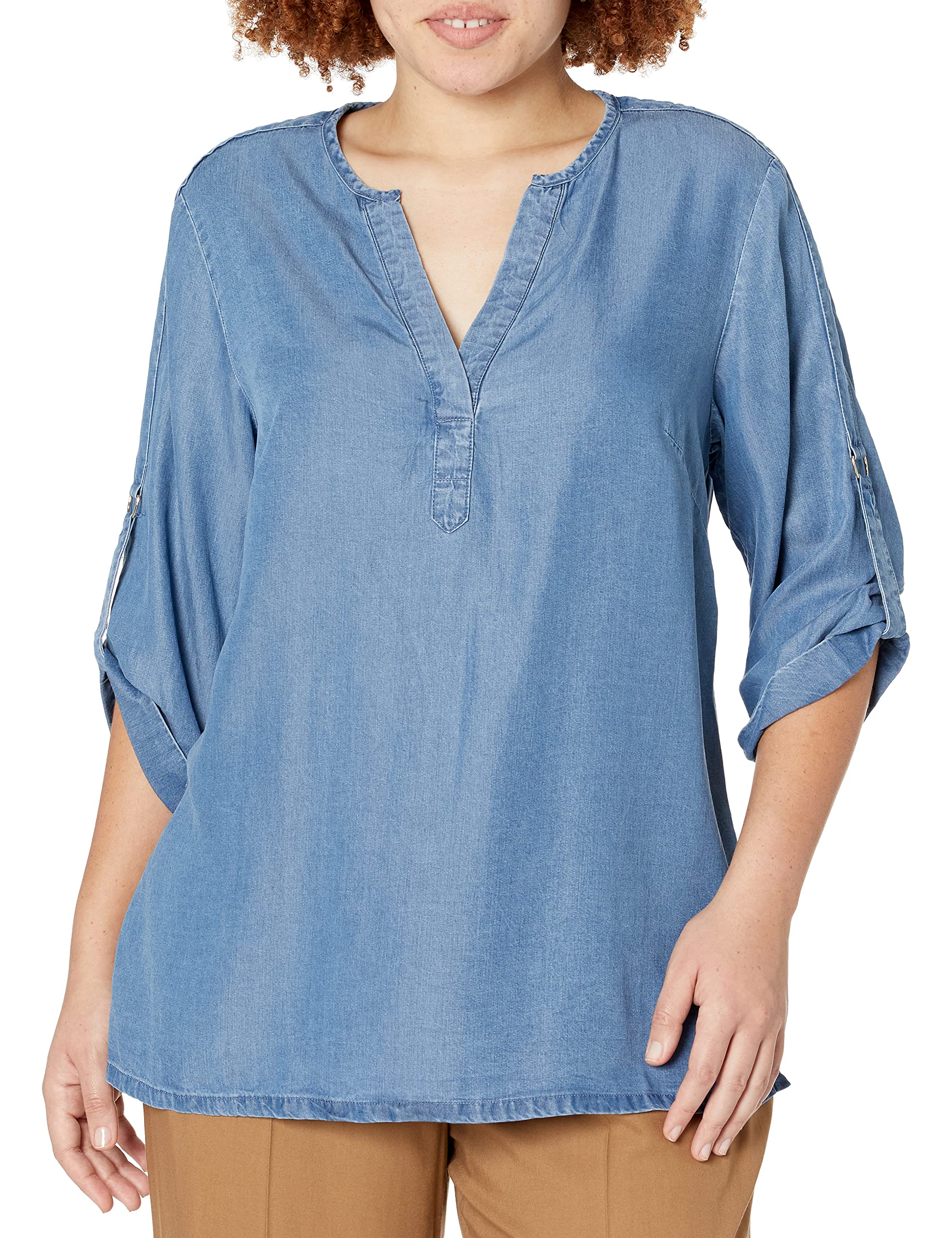 Anne Klein Women's Tencel Denim Split Neck Tunic