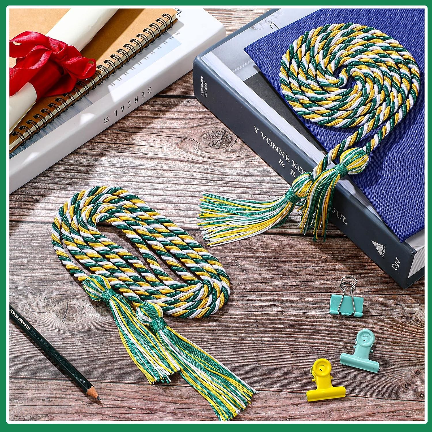 Woanger 12 Pcs Graduation Cords Bulk 12 Pack 67'' Green Gold White Braided Honor Cord with Tassel for College Graduation 2026 Ceremony Bachelor Master Student Achievement Award