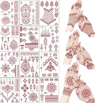 Proamate 12 PCS Temporary Tattoo Stickers, Waterproof Tattoo Stickers for Girls Women Wedding Party Art Brick Red, 12PCS