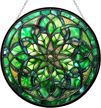 Celtic Knot Four-Leaf Green Clover Stained Glass Suncatcher Window Hangings, Suncatchers Colorful Glass Panel Sun Catchers Gifts, Decoration for Home Garden Christmas Party Wedding
