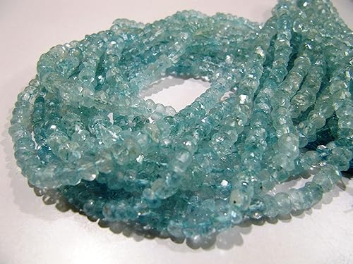 Miniatura 2 de Cuentas facetadas Rondelle de aguamarina natural/Cuentas de piedras preciosas Aqua de calidad AA/Tamaño 4 a 0.197 in/Strand 13 pulgadas de largo/Al