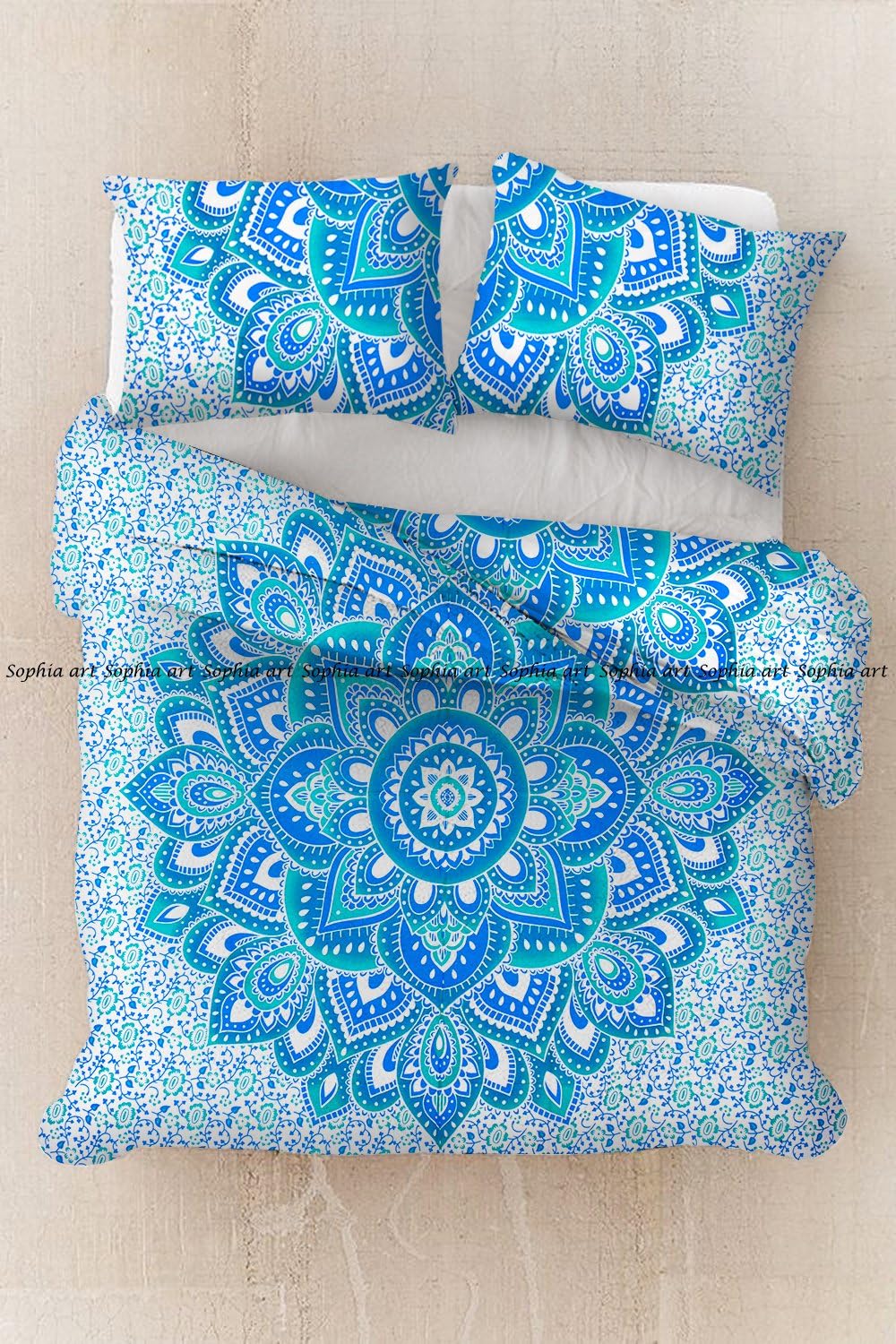 Amazon｜ソフィアアートIndian Lotus Flower Ombreクイーンサイズ毛布、キルトカバー、Indianベッドスプレッド枕