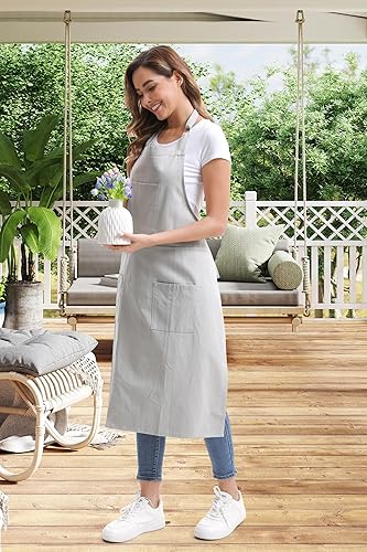 Miniatura 5 de Nanxson Delantal de cerámica con pierna dividida, largo para pintura de artista, con 3 bolsillos y hebilla ajustable para rueda de cerámica, arte de