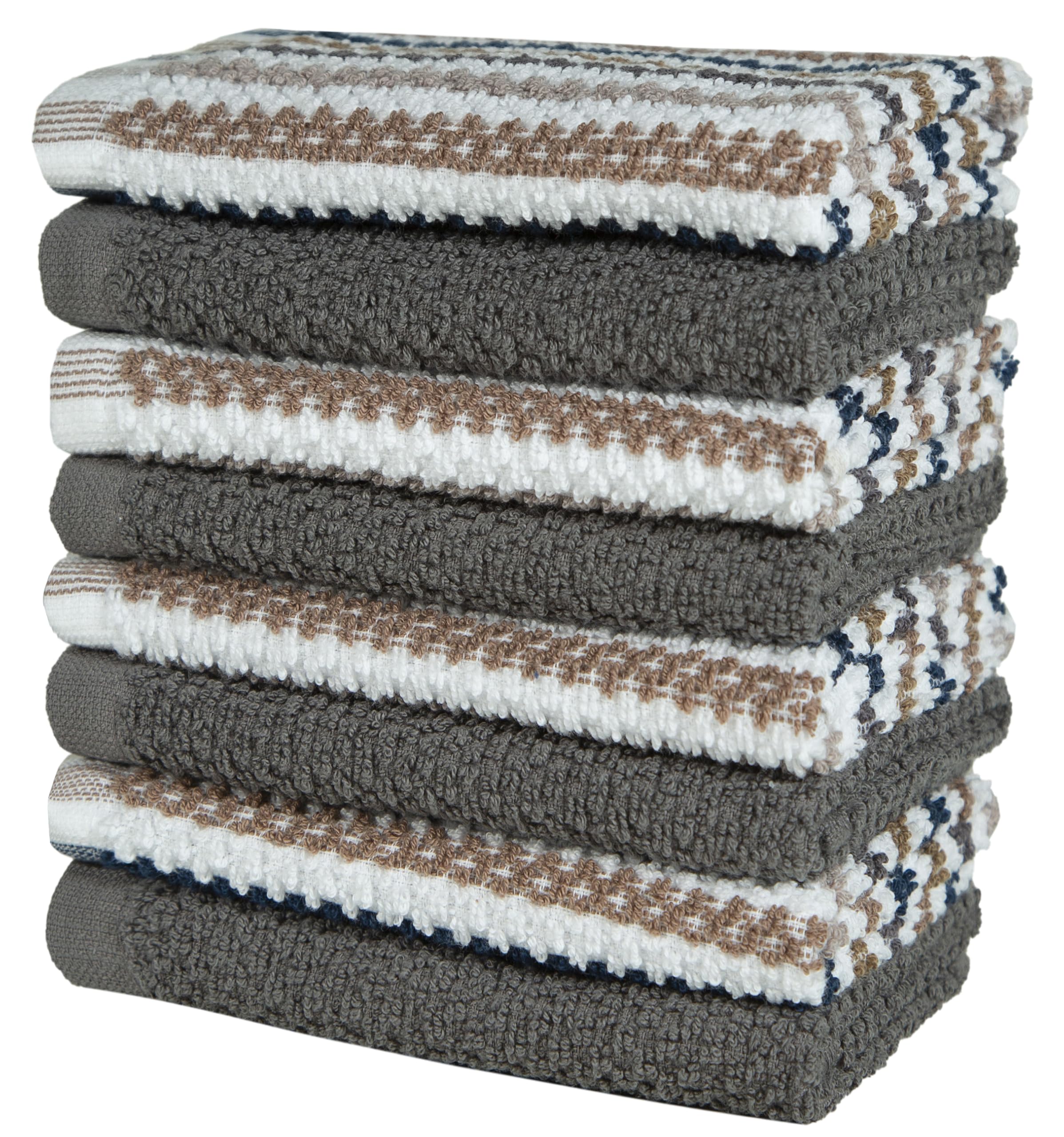 Bumble - Paquete de 8 paños de cocina de algodón, 12 x 12 pulgadas, rayas anchas grises