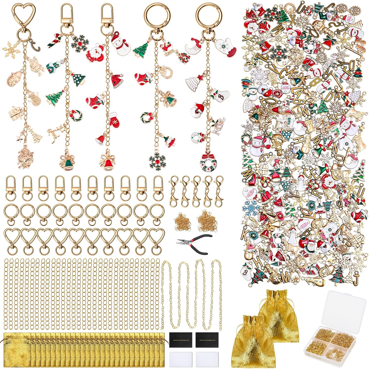 Misdary 800 Pcs Keychain Making Kit with Charms, Including 230 Charms 30 Keychain Clips 31 Extender Chains 470 Jump Rings and Jewelry Plier for Bracelet Earrings Lip Gloss Jewelry DIY Craft (Silver)