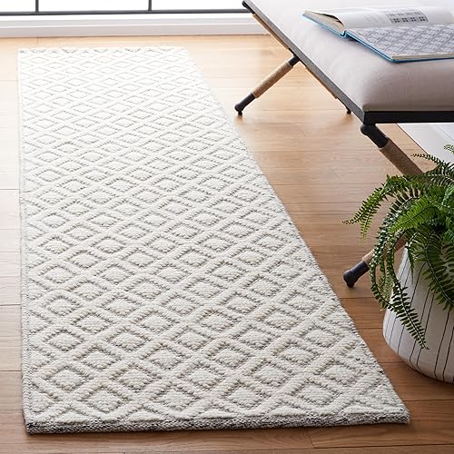 Safavieh Vermont Collection - Alfombra de pasillo, 2 pies 3 pulgadas x 8 pies, marfil y gris, lana enrejada hecha a mano, ideal para zonas de alto