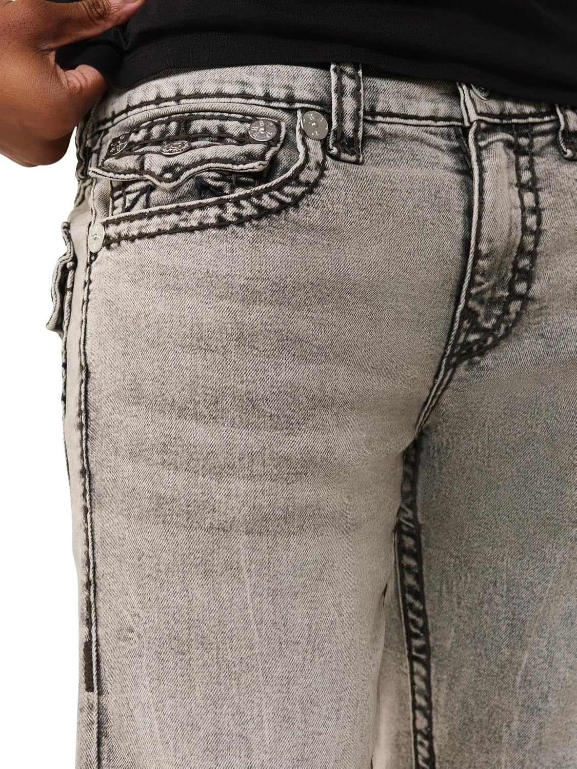 True Religion Men's Billy Super T Flap Straight Jeans - Cotton Blend, 34-Inch Inseam, Flap Pocket