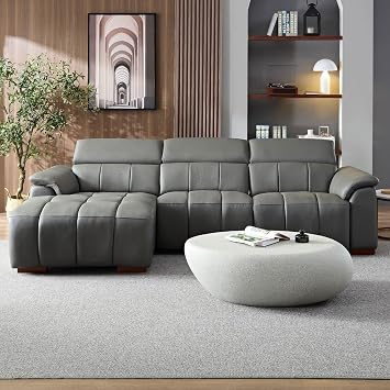 KEVINSPACE 113.38" Reclining Sofa Couch Leather Recliner Sofa Home Theater Seating with USB Charging Adjustable Headrest & Footrest Wall Hugger Sofa Recliners for Living Room Apartment Office L 2