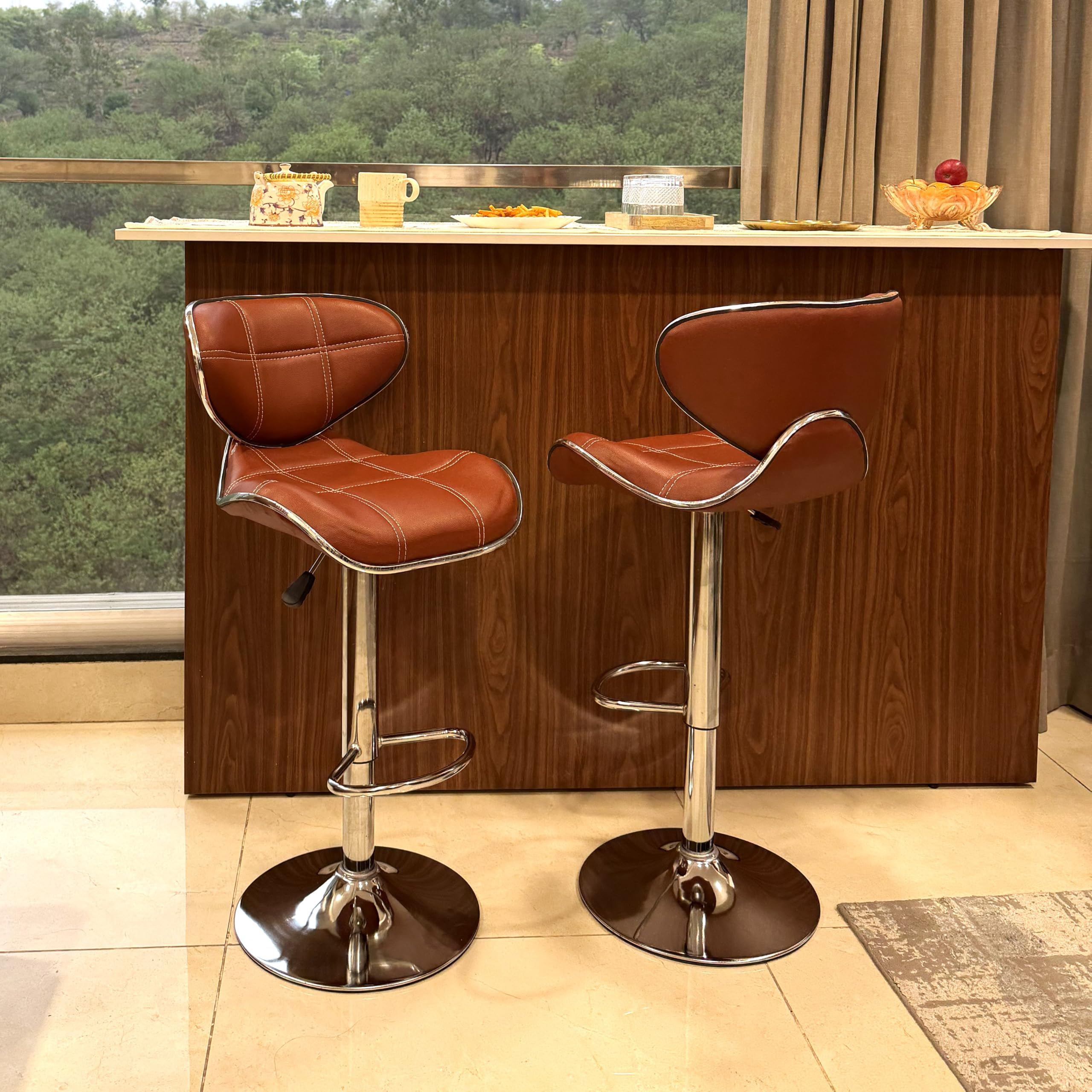 KOORSI & COMPANY. Apple Bar Chair Height Adjustable and Cafe Bar Revolving Bar Stool/Kitchen Chair/Stylish Bar Stool with 6 Month Limited Warranty (Brown, Set of 2)-image-44
