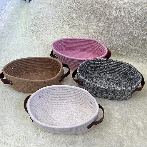 Miniatura 7 de ABenkle Cesta tejida pequeña, mini cuerda de algodón, estante ovalado pequeño, juguete decorativo, perro, gato, almacenamiento de juguetes para