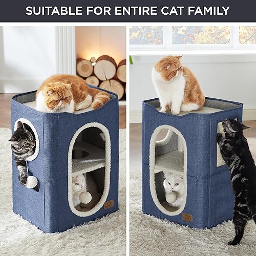 Miniatura 145 de Bedsure Casa para gatos de 2 pisos, condominios para gatos de interior con almohadilla para rascar y colgar bolas esponjosas, muebles pequeños