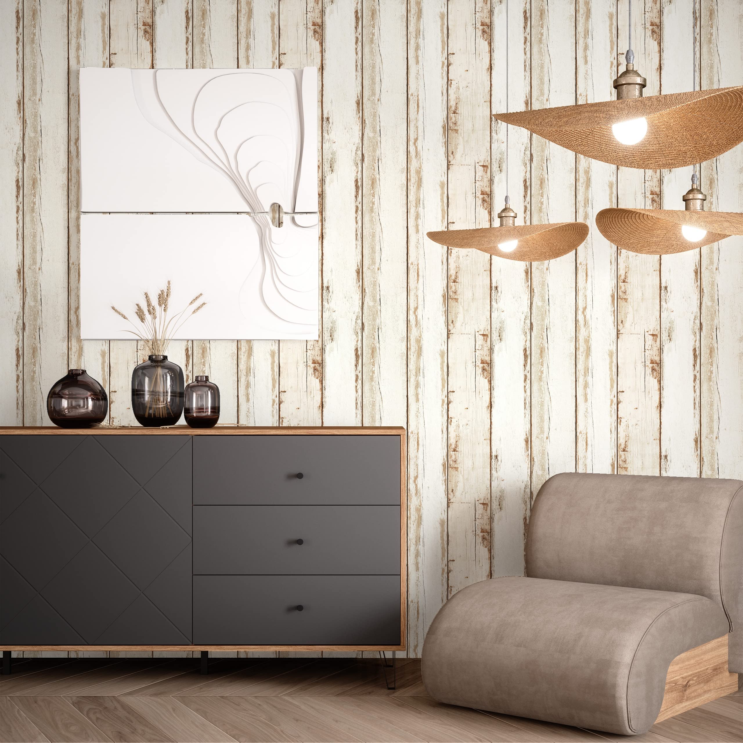 Newroom Tapete Beige Vlies Holzoptik - Vintage Rustikal Holzbretter Paneele für Wohnzimmer Schlafzimmer