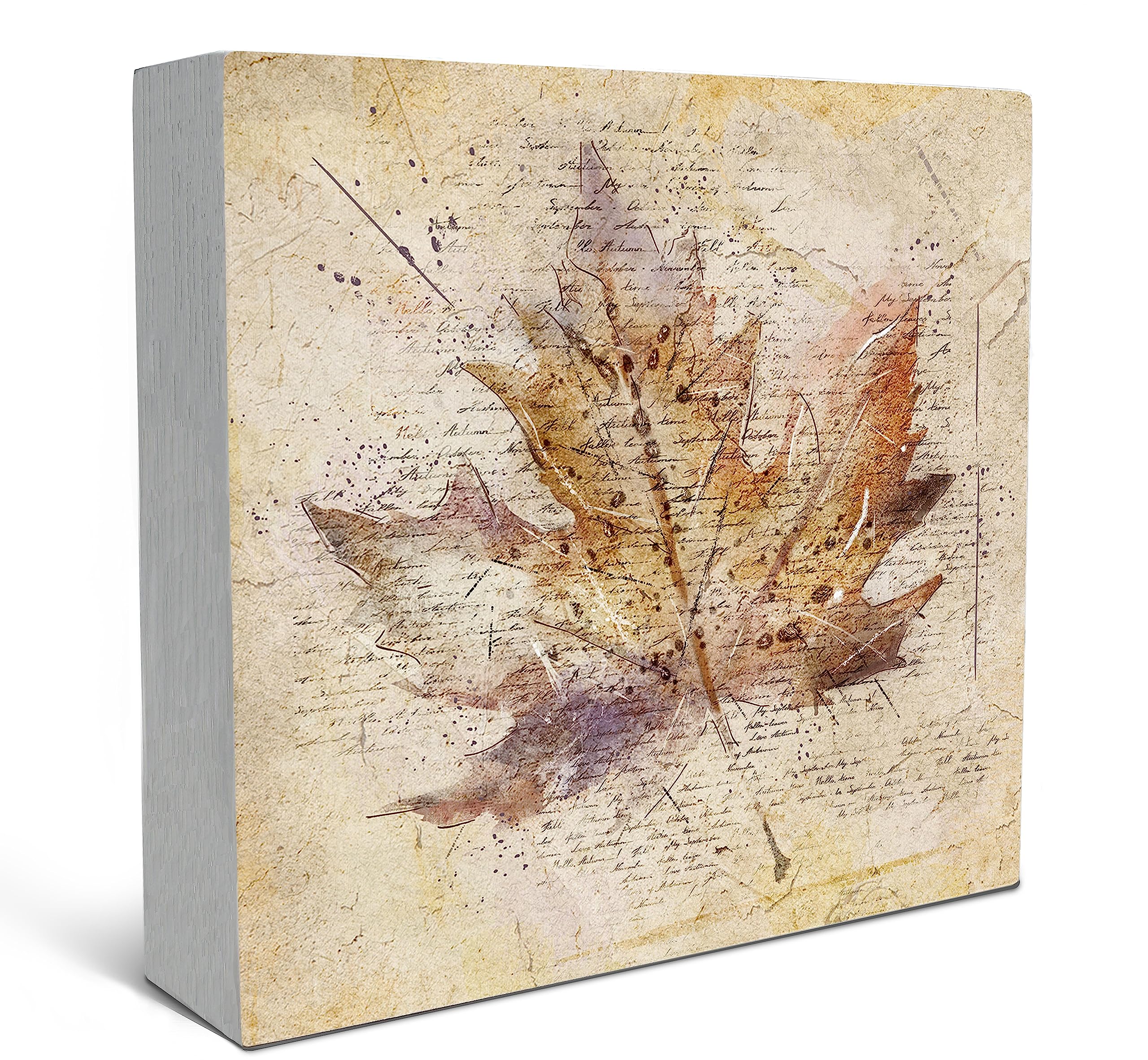 SRADMO Retro Fall Maple Leaf Watercolor Drawing Wood Box Sign Desk Decor,Rustic Autumn Seasonal Thanksgiving Wooden Block Box Sign Decoration For Home Farmhouse Indoor Outdoor Wall Shelf Table Decor