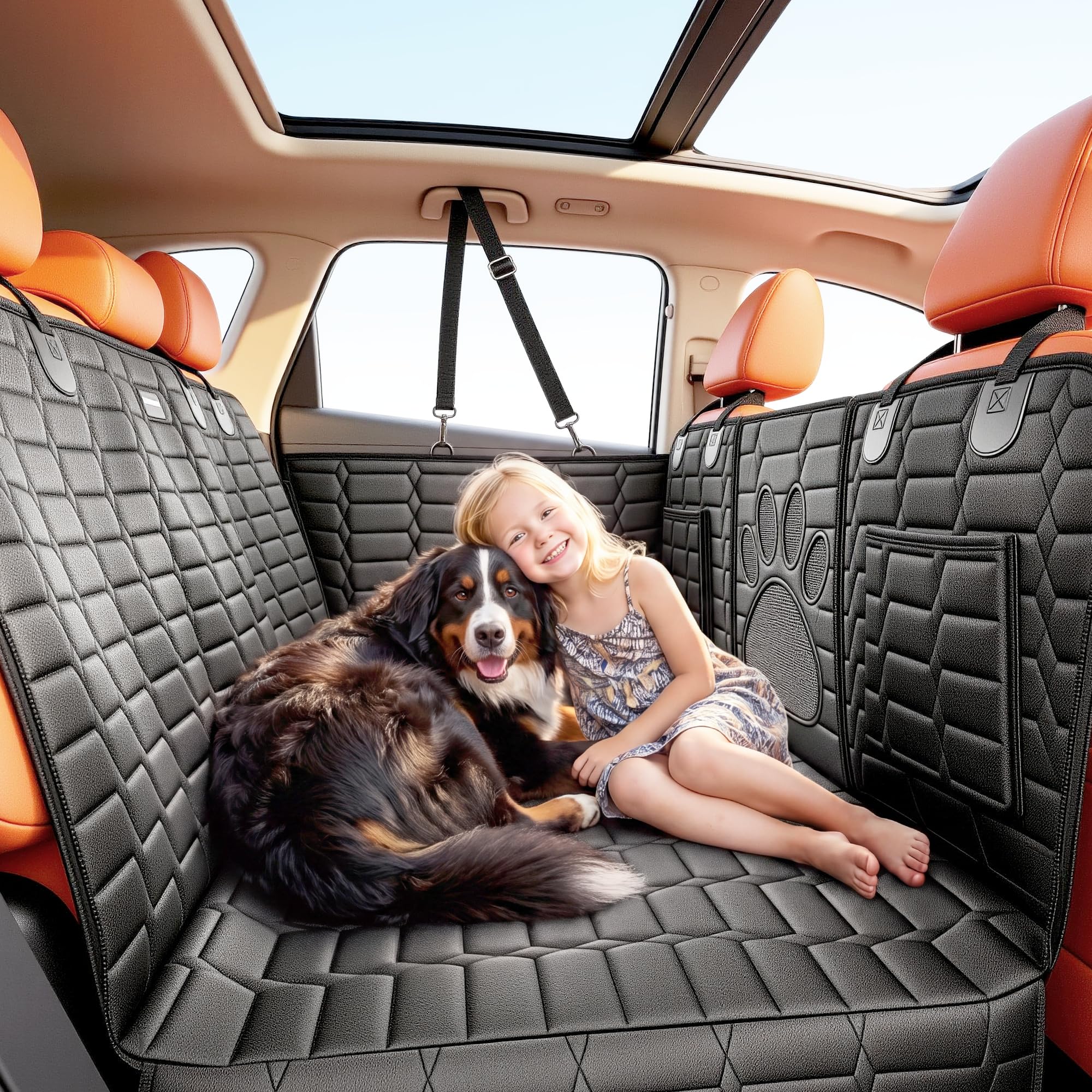 Extension de Banquette Arrière pour Chien, Housse de Siège Voiture avec Fond Rigide Supporte jusqu'à 204 kg, Lit de Voiture Pliable en Tissu Oxford 1680D Imperméable, pour SUV, Berline & Break