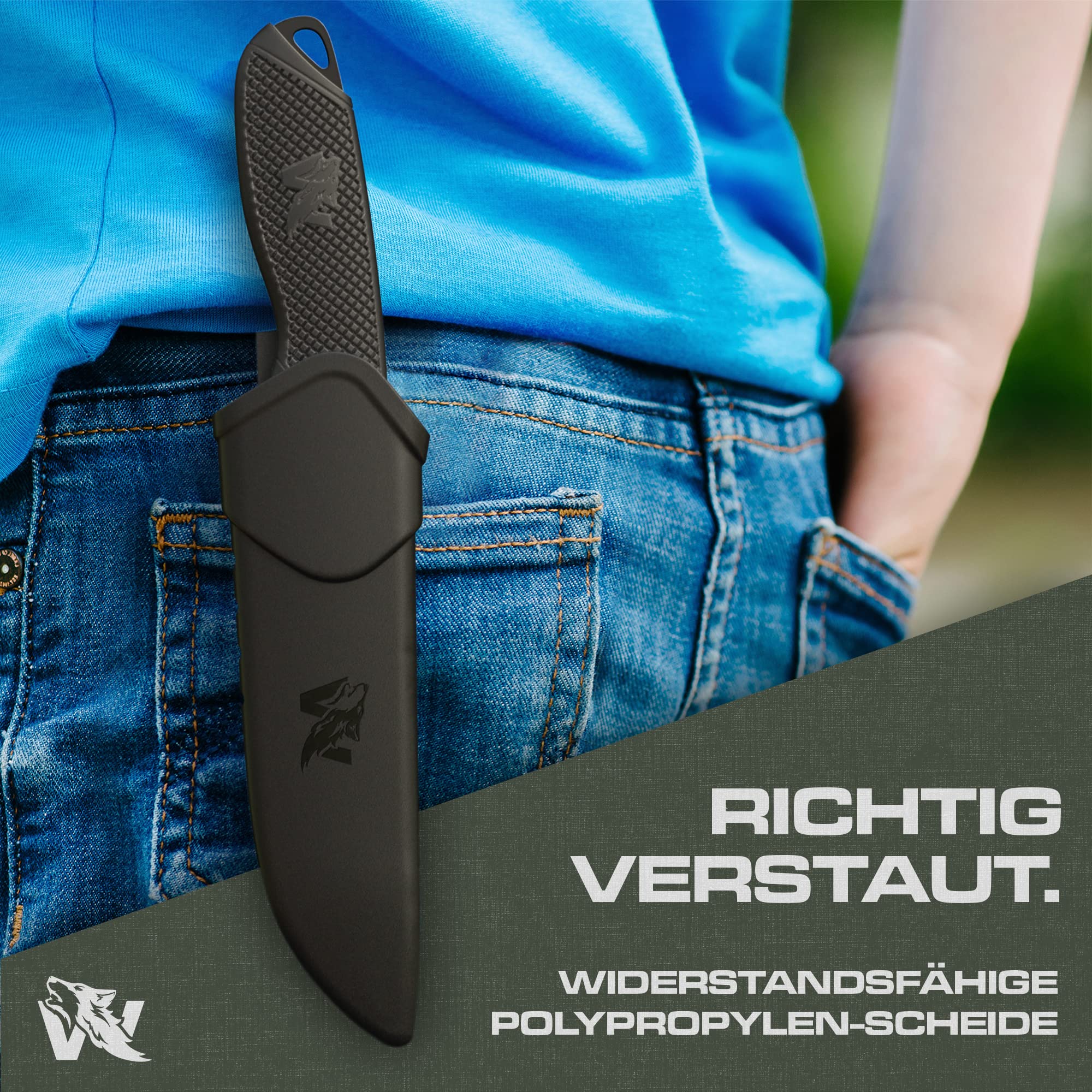 ODENWOLF W-KIDS - Schnitzmesser mit Süßem Kindermesser Führerschein - Outdoor Kinder Messer Set mit robuster Scheide - DAS Kinder Schnitzmesser für das erste große Abenteuer