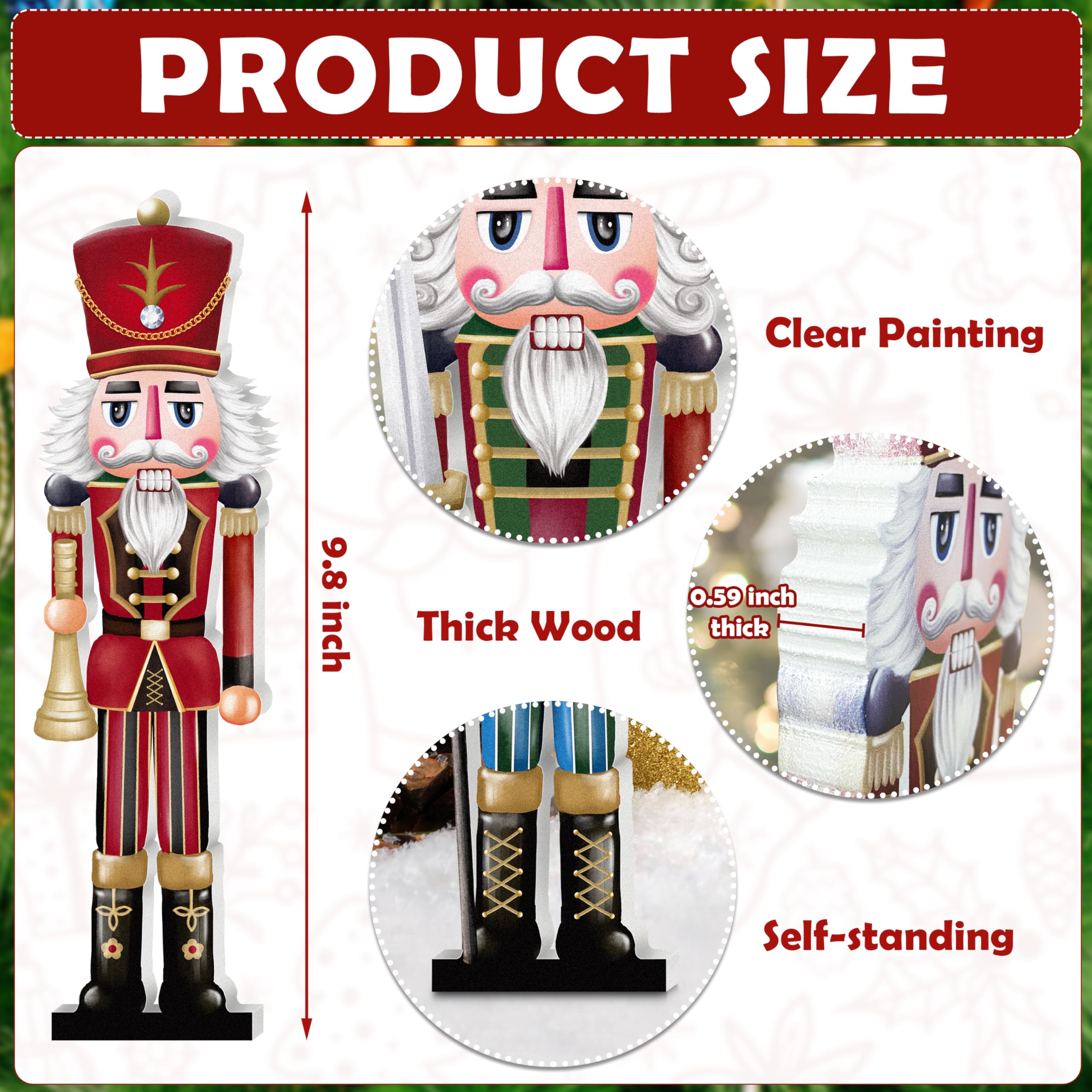 JOPHMO Christmas Wooden Nutcracker Table Centerpieces Tabletop Wood Decorations Tiered Tray Ornaments 4Pcs Indoor Farmhouse Rustic Home Shelf Display (Xmas-Nutcracker-4p)